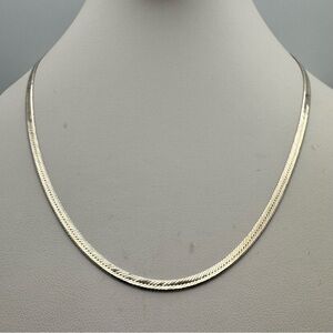 925 Sterling Silver 18” Herringbone Chain Necklace VIOR Italy Flat Silver Chain